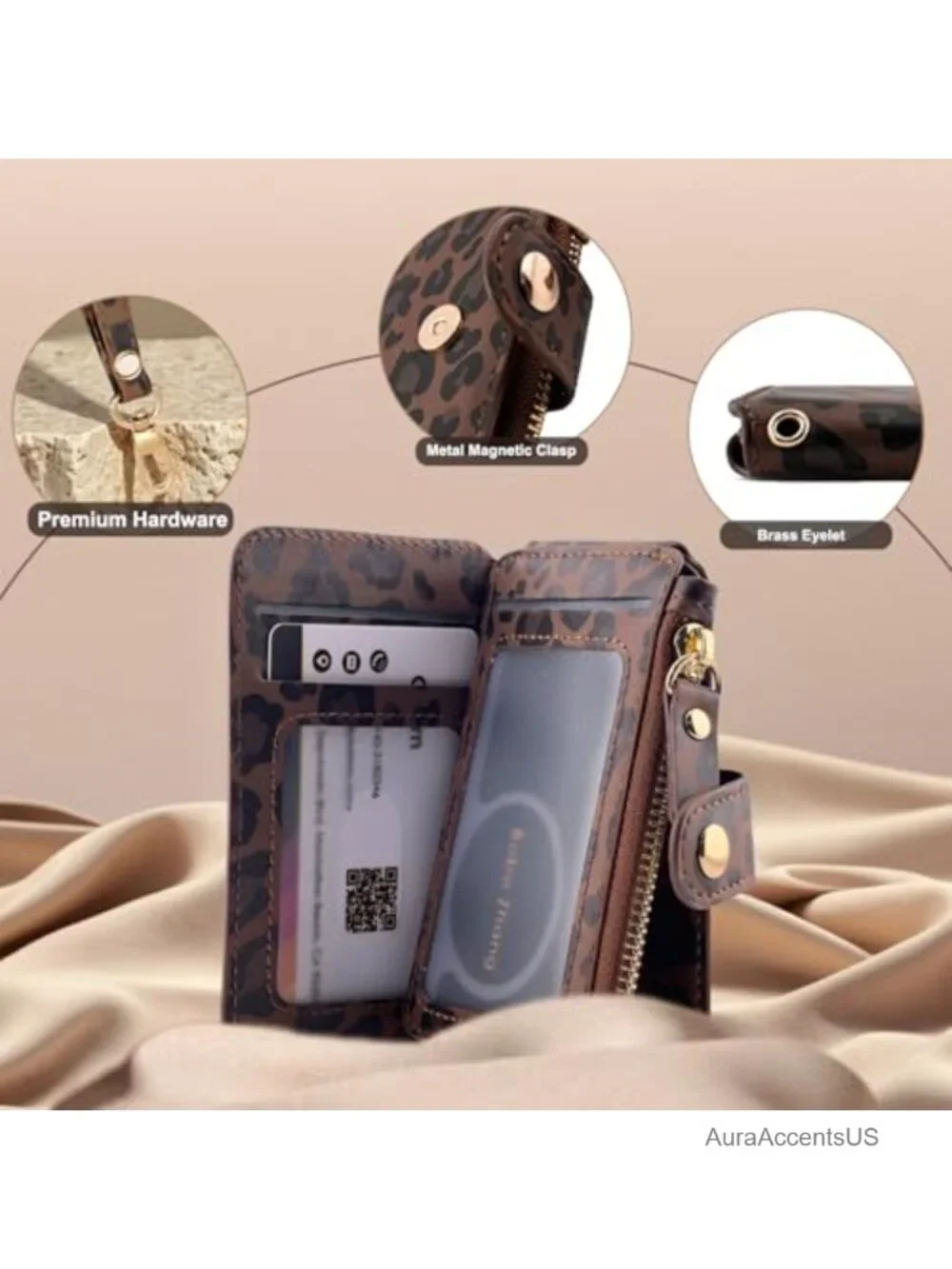 RFID Blocking Keychain Wallet with Leather Wrist Strap, Card Holder with Zipper